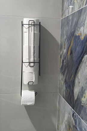 Yapışkanlı Yedekli Wc Kağıtlık Metal Tuvalet Kağıtlığı - Siyah
