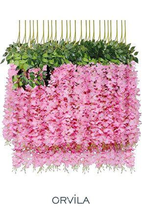 12 Adet Yapay Akasya Çiçeği Sarkıt Süsleme Söz Nişan Konsept Demeti (3 Dallı) - Pembe