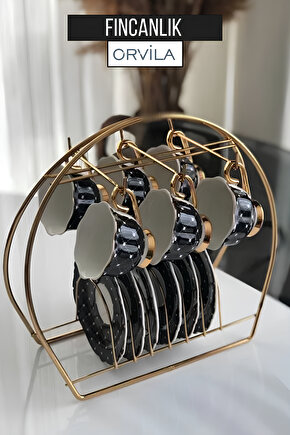 Fincan Ve Kupa Bardak Askılığı - Dekoratif 6 Hazneli Gold Kupalık Askı