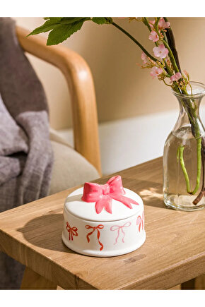 LCW HOME Kırmızı Fiyonk Baskılı Seramik Saklama Kabı 9 Cm