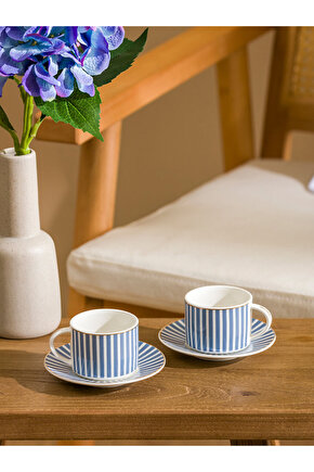 LCW HOME Mavi Gold Çizgi Desenli 2 Kişilik Kahve Fincan Takımı 90 ml