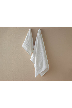 Branch Pamuklu Jakarlı Yüz Havlusu Seti 50x80+30x45 Cm Ekru