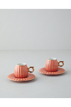 Polka New Bone China 4 Parça 2 Kişilik Kahve Fincan Takımı Terracotta