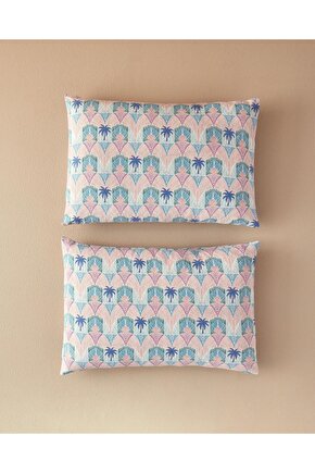 Tropical Palm 2Li Yastık Kılıfı Mavi