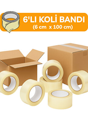 6cm x 100 metre Koli Bandı 6lı Dayanıklı Kaliteli Yapıştırma Şeffaf Güçlü Yapıştırma Ev Ofis Bantı
