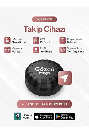 Mega Takip Cihazı IOS Android Uyumlu Motor Araç Taşıt GPS Cihazı Su Geçirmez (5-10 Dakika Aralıklı)