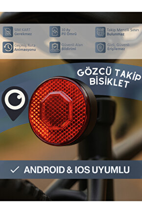 Bisiklet Takip Cihazı Reflektör GPS IOS Android Uyumlu Airtag Geçmişe Dönük (5-10 Dakika Aralıklı)