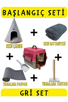 5 Parça Kedi Köpek Başlangıç Seti Kedi Ev Taşıma Kutusu Tırmalama Tahtası Tırmalama Matı Battaniyesi