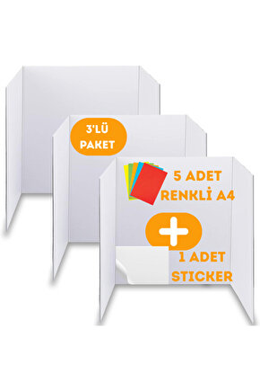 3lü Katlanabilir Proje Sunum Kartonu Standı A4 Hediyeli Kesilebilir Dayanıklı Ev Iş Ofis Okul 35x55