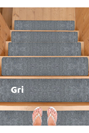 Merdiven Halısı Basamak Halısı Keçe Kaymaz Taban Yapışkanlı Halıfleks Gri 15li 20x75 Cm