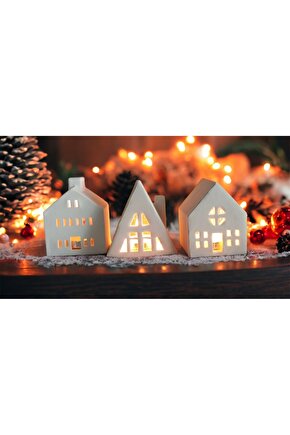 3lü Ev Mumluk Dekoratif Beton Mumluk Tealiğht Mum Dahil