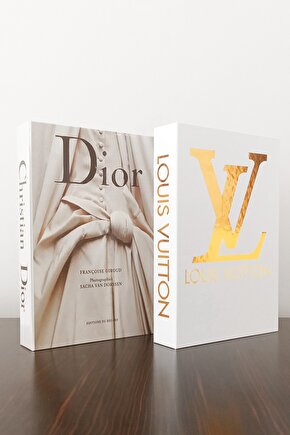 2li Dekoratif Kitap Kutu Görünümlü Dior Gelinlik & Lv Beyaz Yaldız Desen Temalı
