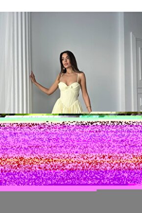 Kadın Kalp Yaka İnce Askılı Fiyonk Detaylı Korse Formlu Uzun Elbise