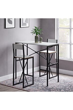 Gzl Bar Masa Bar Sandalye Yemek Masa Sandalye Takımı Beyaz 1580