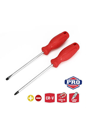 WP200500 2 Parça YıldızDüz CR-V Manyetik Profesyonel Tornavida Seti