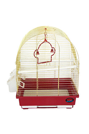 Dayang İki Kapılı Davul Muhabbet Kuş Kafesi KırmızıSarı 30x23x40 Cm