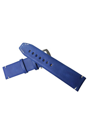 Her Saate Uygun  El Yapımı 22  mm Hakiki  Deri Kordon  Mavi  22  mm