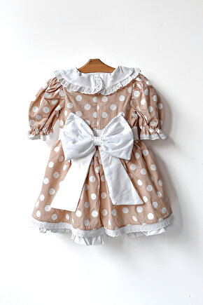 Kız Bebek Kız Çocuk Doğum Günü Parti Düğün Elbise Yarım Kol Astarlı Puanlı Fiyonklu Elbise