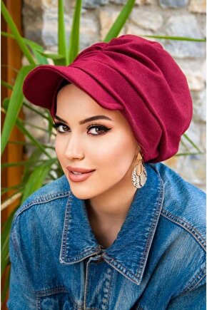 Bordo Tesettür Şapka Bone