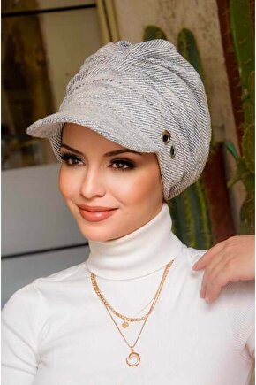 Kot Beyaz Metal Detaylı Tesettür Şapka Bone