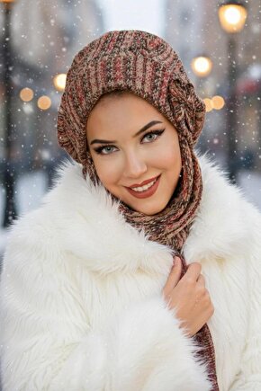 Kahve Desen Fiyonklu Tesettür Bere