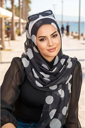 Siyah Puanlı Biritli Hazır Şal - 50200