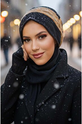 Zümrüt Bej Garnili Tesettür Bere