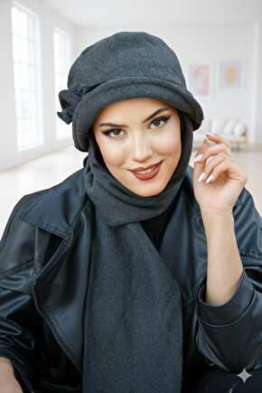 Füme Aksesuarlı Vintage Atkılı Şapka