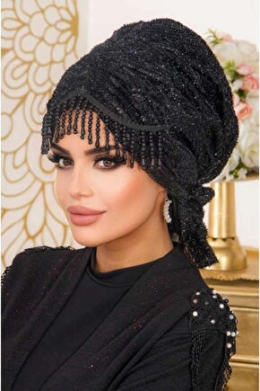 Siyah Sarkaçlı Abiye Tokalı Bone