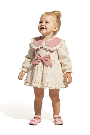 Kız Bebek Elbise Kız Çocuk Elbise Yakalı Doğum Günü Parti Düğün Özel Gün Uzun Kol Astarlı Çiçekli