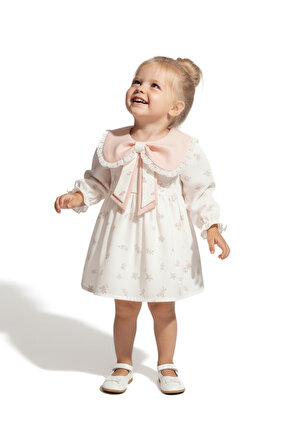 Kız Bebek Elbise Kız Çocuk Elbise Yakalı Doğum Günü Parti Düğün Özel Gün Uzun Kol Astarlı Çiçekli