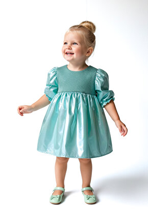 Kız Bebek Kız Çocuk Doğum Günü Parti Düğün Elbise Yarım Kol Astarlı Parlak Elbise