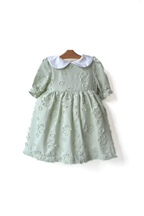 Kız Bebek Kız Çocuk Doğum Günü Parti Düğün Elbise Yarım Kol Astarlı Yakalı Çiçekli Elbise