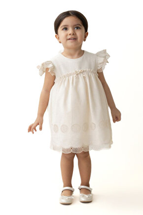 Kız Bebek Elbise Kız Çocuk Elbise Doğum Günü Parti Düğün Keten Kısa Kollu Astarlı Elbise