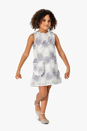 Kız Çocuk Elbise Kısa Kol Çantalı Fırfırlı Tüllü Tütülü Tütü Astarlı