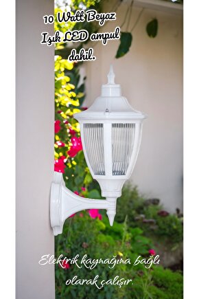 10 Watt Beyaz Işık Led Ampul Dahil, Teras, Balkon, Bahçe Duvar Apliği, Kamelya, Bungalov Armatürü