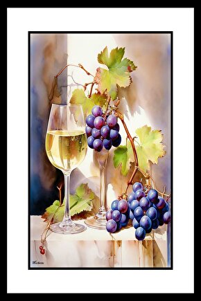 Şarap ve Üzüm Digital Art ( ÇERÇEVESİZ - ÇERÇEVE YOKTUR ) ( ULTRA HD ) FOLYO AFİŞ - POSTER