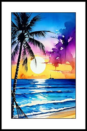 Sahilde Günbatımı Digital Art ( ÇERÇEVESİZ - ÇERÇEVE YOKTUR ) ( ULTRA HD ) FOLYO AFİŞ - POSTER