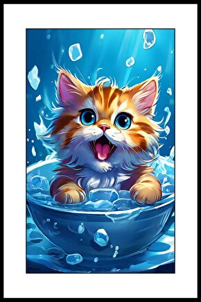 Banyo Yapan Minik Kedi Digital Art ( ÇERÇEVESİZ - ÇERÇEVE YOKTUR ) ( ULTRA HD ) FOLYO AFİŞ - POSTER