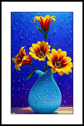 Mavi Vazoda Çiçekler Digital Art ( ÇERÇEVESİZ - ÇERÇEVE YOKTUR ) ( ULTRA HD ) FOLYO AFİŞ - POSTER