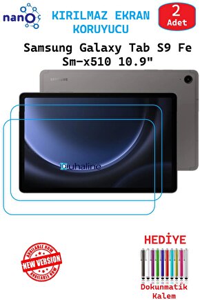 2 ADET Samsung Tab S9 FE X510 10.9 Tablet Tam Uyumlu Ekran Koruyucu Cam Nano HD Esnek Kırılmaz