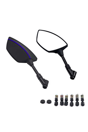 Motosiklet Ayna 426 Mavi Şeritli Üniversal 8-10 mm Uyumlu Marka Model Fark Etmez