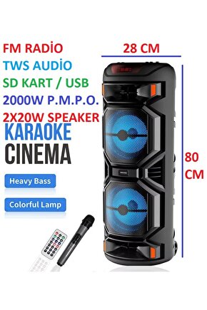 2X8 İNÇ BÜYÜK BOY TEKERLEKLİ BLUETOOTH SPEAKER ŞARJLI KABLOSUZ MİKROFONLU HOPARLÖR