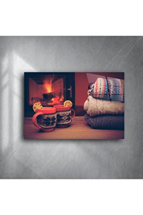 Sıcacık Atmosferli Kış Temalı Cam Tablo