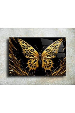 Gold Kelebek Cam Tablo Duvar Dekoru 2