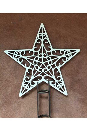 18 Cm 3 Mm Krem Ahşap Yıldız Yılbaşı Ağacı Tepe Süsü