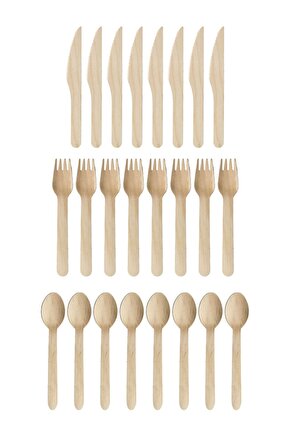 150n Parça Doğa Dostu Ahşap Çatal Bıçak Kaşık Seti 3x50 Li Paket