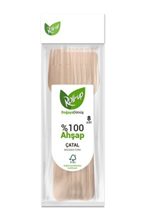 Roll-up Doğa Dostu Ahşap Çatal 50 Li