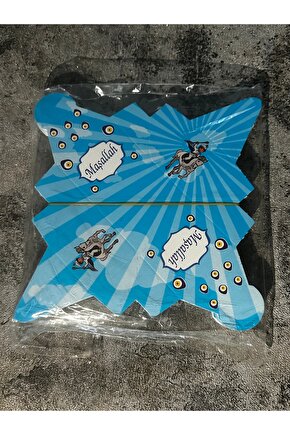 Partycom Maşallah yazılı nazar boncuklu mavi karton lokum,şeker kutusu 50 adet