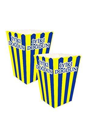 Sarı Lacivert  Taraftar İyi ki Doğdun Yazılı Mısır Kutusu 8 li